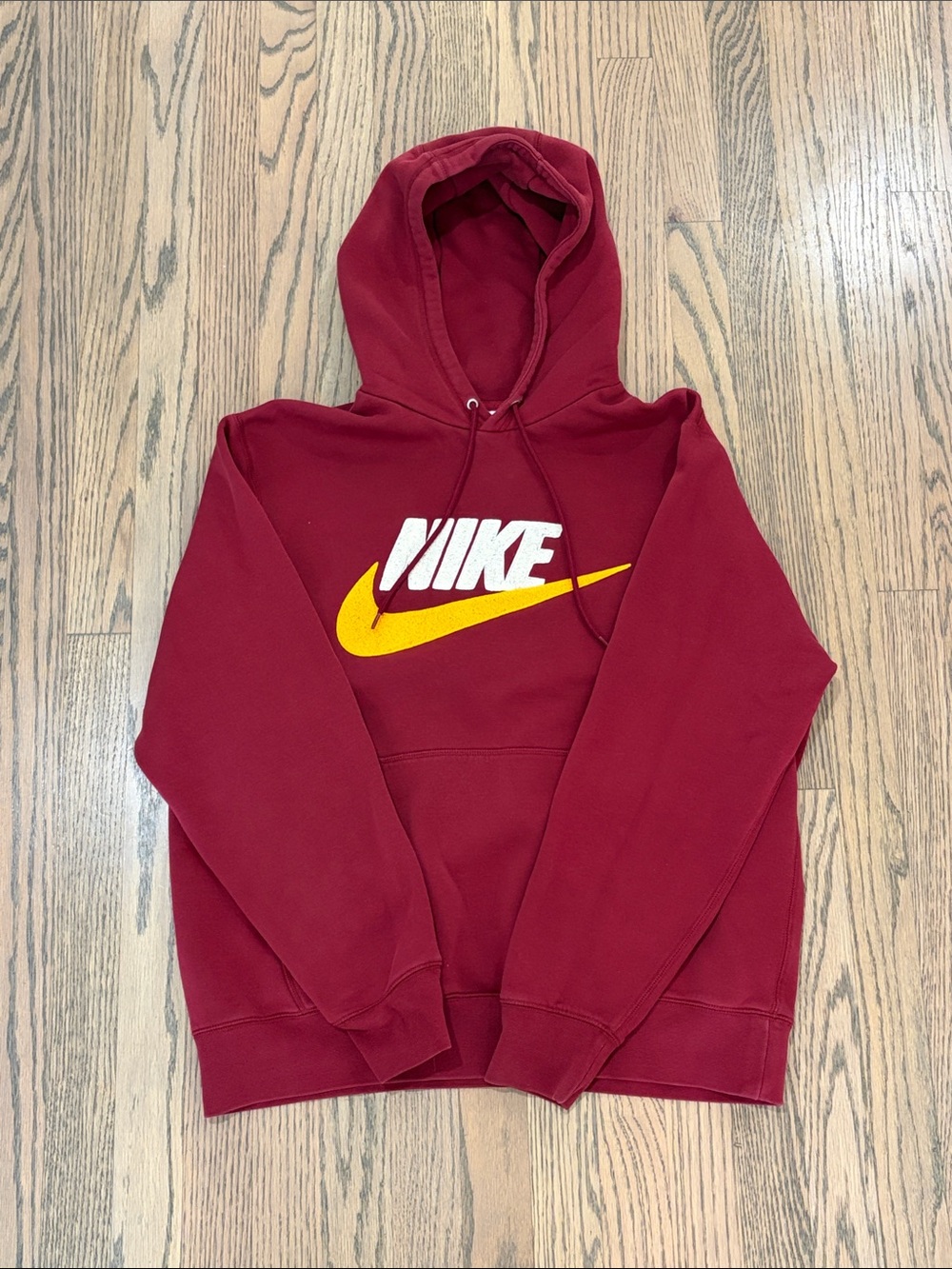Nike Maroon Hoodie with Yellow Swoosh Logo